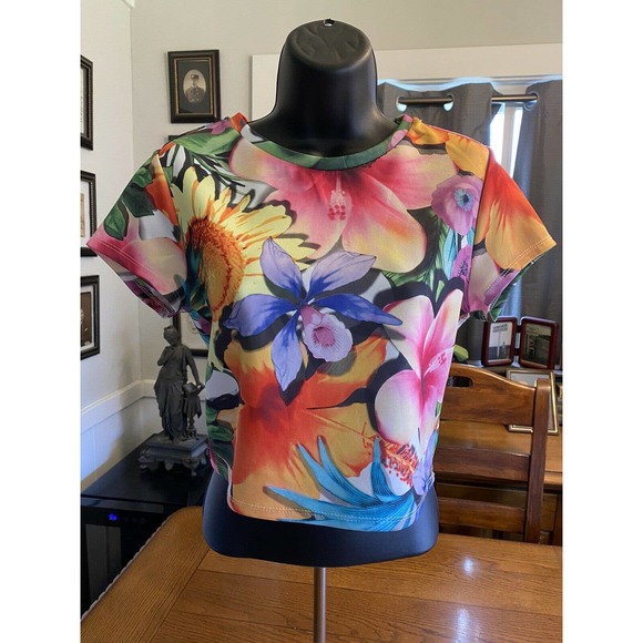 SZ Tops - Vintage Joe Boxer Tropical Flower Crop Top Belly Shirt Sz M EUC